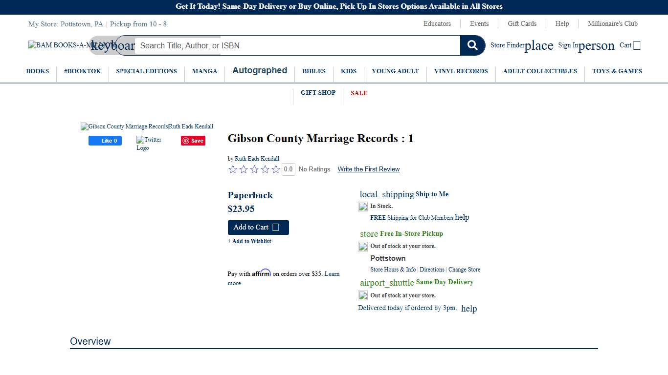 Gibson County Marriage Records : 1 by Ruth Eads Kendall